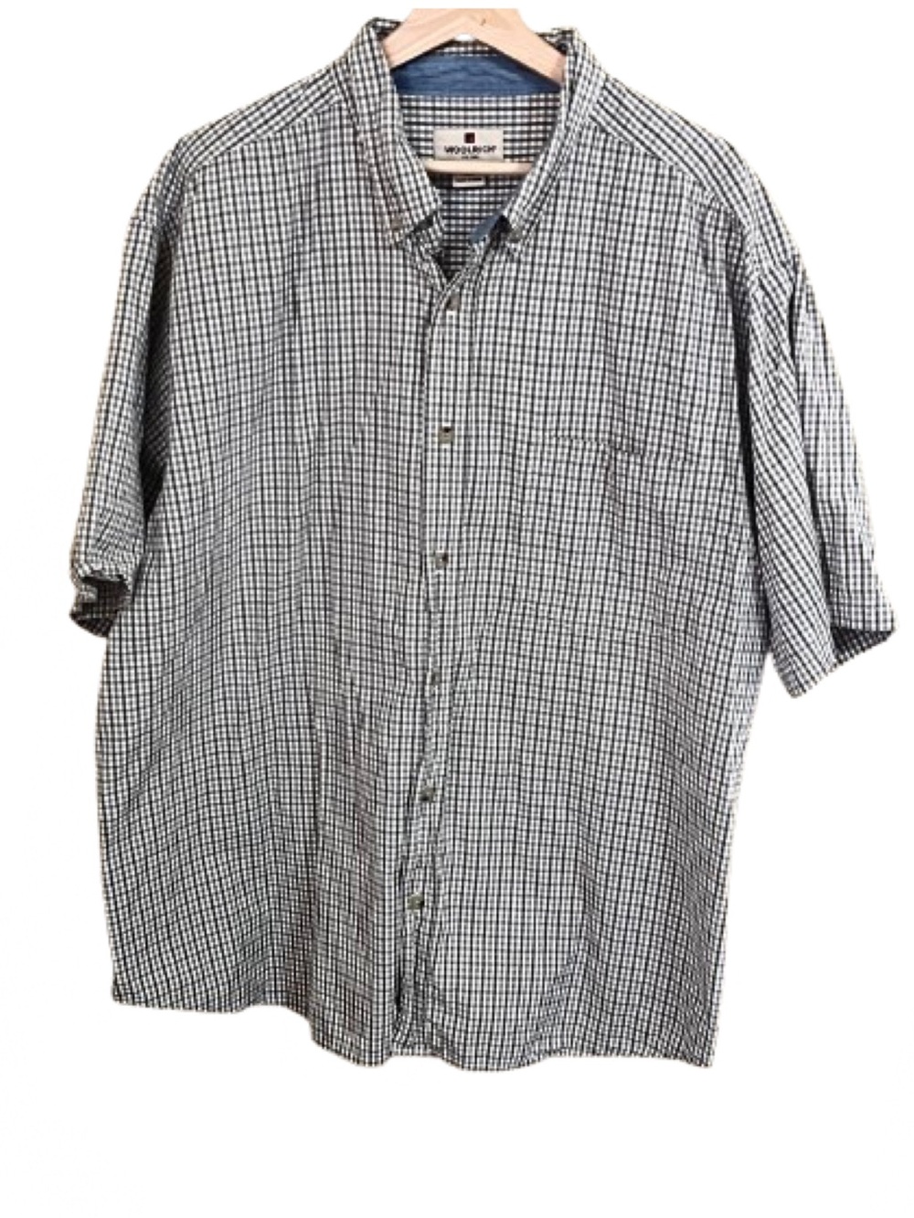 Woolrich Plaid Button Down Short-Sleeve Shirt XXL Olive Earth Tones Cotton
